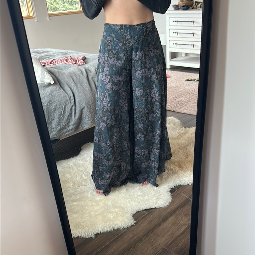Free People Blue and Gray Wide Leg Pants